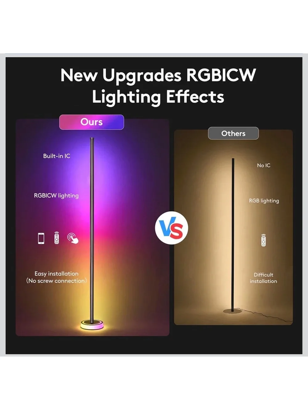 Wfiia 59” Smart RGBICW LED Corner Floor Lamp App Remote Music Sync 1200LM